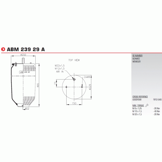 Въздушна възглавница без основа NEOTEC 36318P,SCHMITZ - ABM23929A