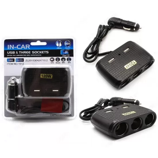 Разклонител за запалка с USB 12/24V