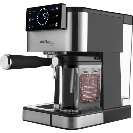 Кафемашина с 5 програми за кафе еспресо, капучино, латте, 20bar, 1500W, LCD дисплей, резервоар за вода + контейнер за мляко