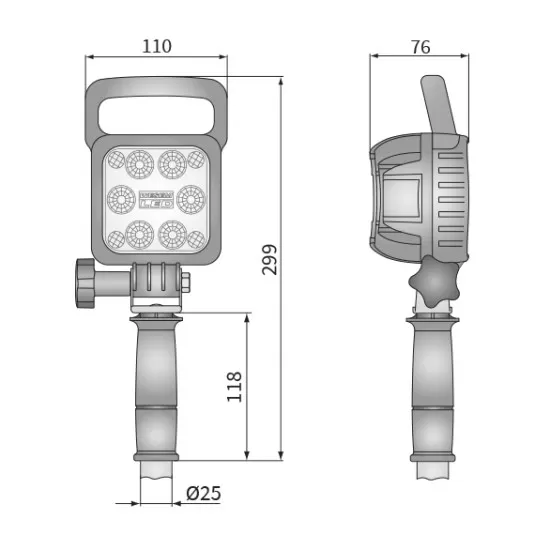 Фар работен универсален 6 x LED, с дръжка,12V-24V DC, 2500Lm, 8m спирален кабел с букса за запалка